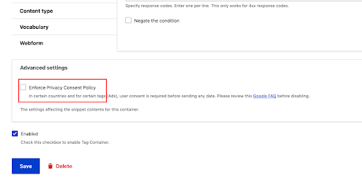 Enforce privacy consent policy